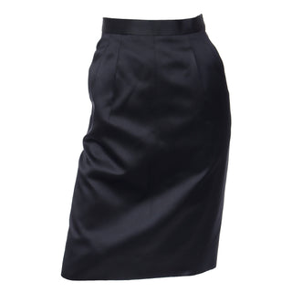 1990s Vintage Yves Saint Laurent Black Satin Evening Skirt YSL Pencil skirt