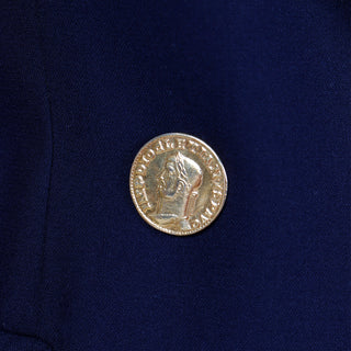 1991 Yves Saint Laurent Navy Blue Wool Blazer Jacket With Coin Buttons Medium