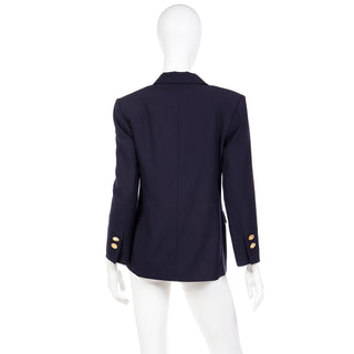 1991 Yves Saint Laurent Navy Blue Wool Blazer Jacket W Gold Coin Buttons 