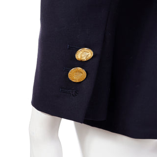 1991 Yves Saint Laurent Navy Blue Wool Blazer Jacket With Coin Buttons Gold