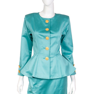 Yves Saint Laurent Deadstock Green Peplum Skirt Suit 