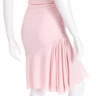 2000s Valentino Garavani Pink Silk Dress w Asymmetrical Neckline great movement
