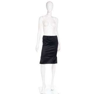 2000s Tom Ford for Gucci Black Cotton Pencil Skirt W Ruching body hugging