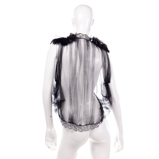 F/W 2012 Alberta Ferretti Lace & Feather Sleeveless Jacket
