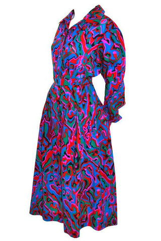 Yves Saint Laurent vintage 1970's abstract colorful skirt and blouse two piece dress