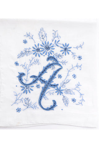 Something Blue Monogrammed Madeira Blue A Vintage Handkerchief
