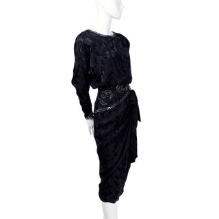 1980's AJ Bari vintage black silk long sleeve dress
