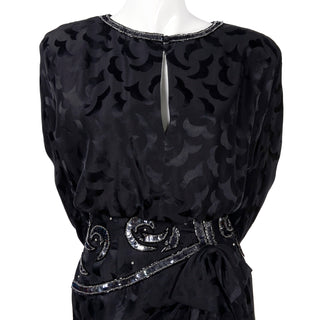 AJ Bari 1980's black silk vintage dress slit front