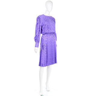 Adele Simpson Purple Silk Star Print Vintage Dress 1980s