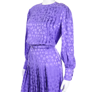 Adele Simpson Purple Silk Star Print Vintage Dress 10/12
