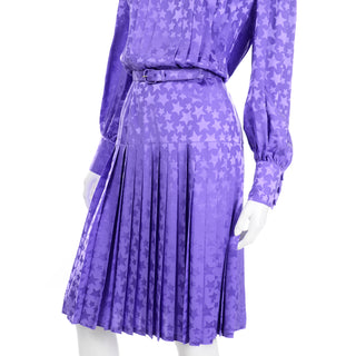 Adele Simpson Purple Silk Star Print Vintage Dress M/L