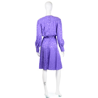 80s Adele Simpson Purple Silk Star Print Vintage Dress