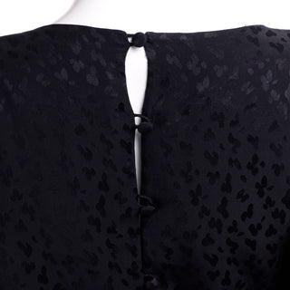 1980s Adolfo Vintage Silk Tonal Leopard Print Black 2 piece Dress with draped swag