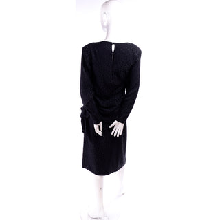 1980s Adolfo Vintage Silk Tonal Leopard Print Black 2 pc Dress