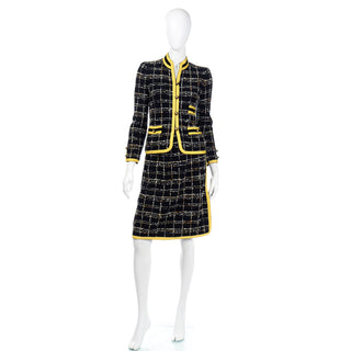 Adolfo Vintage Chanel Style Skirt & Jacket Suit with yellow trim