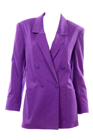 1980s Adolfo Purple Linen Long Line Blazer