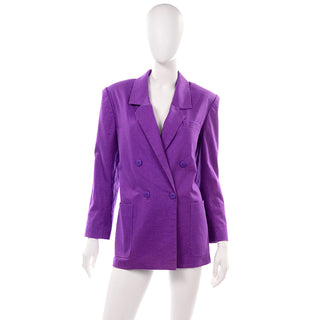 1980s Adolfo Double Breasted Purple Linen Blazer