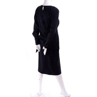 1980s Adolfo Vintage Silk Tonal Leopard Print Black 2 piece Dress Draped