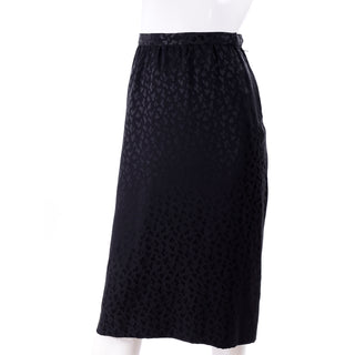 1980s Adolfo Vintage Silk Tonal Leopard Print Black 2 piece Dress Skirt and Top