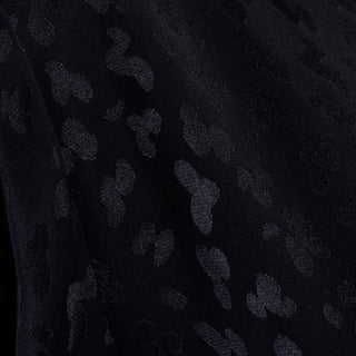1980s Adolfo Vintage Silk Tonal Leopard Subtle Print Black 2 piece Dress 