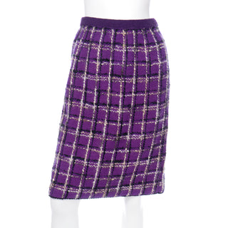 Adolfo Vintage Purple Plaid Wool Jacket & Skirt Suit 