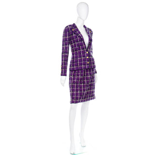 1970s Adolfo Vintage Purple Wool Jacket & Skirt Suit