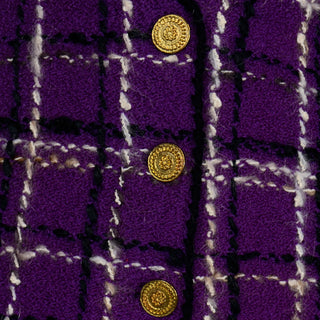 Adolfo Vintage Purple Wool Jacket & Skirt Suit gold butons