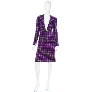 Adolfo Vintage Purple Wool Jacket & Skirt Suit 70s