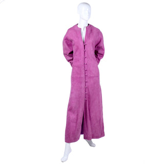 1980's Adolfo purple pink suede long coat dress 