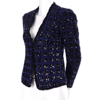 Blue Black Sequin Adolfo vintage evening jacket