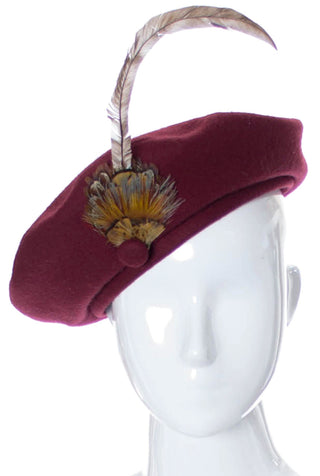 Vintage Adolfo II wool beret hat with feather - Dressing Vintage