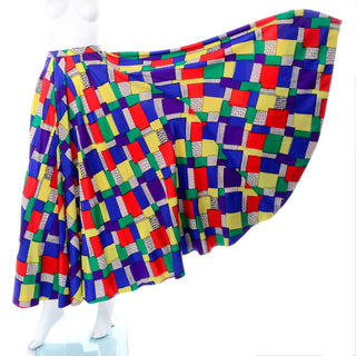 1940s Satin Patchwork Print Designer Full Skirt