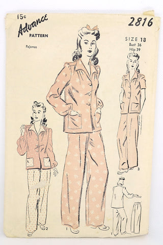 WWII 1940s Advance 2816 Vintage Pajama Pattern