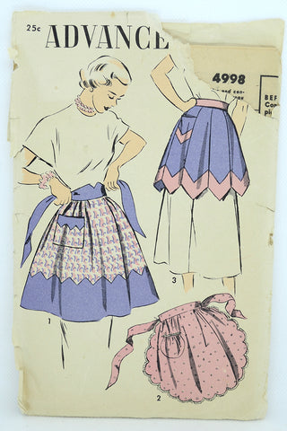 1948 Advance 4998 Vintage Apron 40s Sewing Pattern with 3 Styles