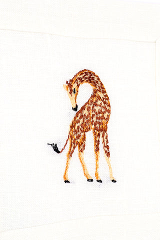 Vintage Cocktail Napkins with Embroidered Giraffe