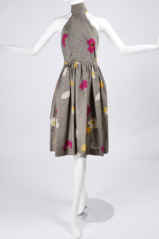1970s Albert Nipon Vintage Halter Dress in Floral Linen Blend