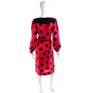 1980s Albert Nipon Vintage Red and Black Print Dress size 8