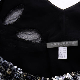 Designer Alberta Ferretti Beaded Sequins Black Velvet Evening Dress