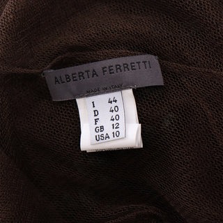 2000s Alberta Ferretti Chocolate Brown Silk Net Dress w Teal Pom Poms USA 10