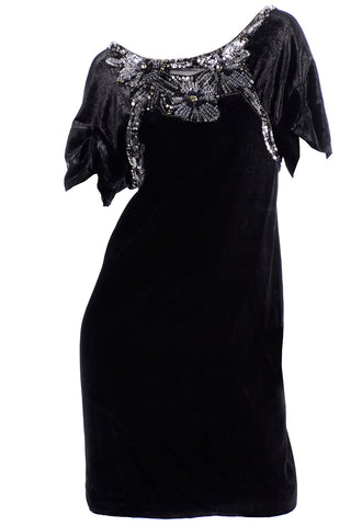 Alberta Ferretti Beaded Sequins Black Velvet Evening Dress