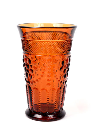 Vintage Deep Amber Footed Tumblers With Raised Design, Set of 6