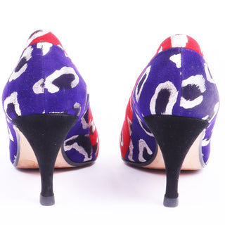 1980s Andrea Pfister Red Blue & Gold Abstract Leopard Print Shoes heels