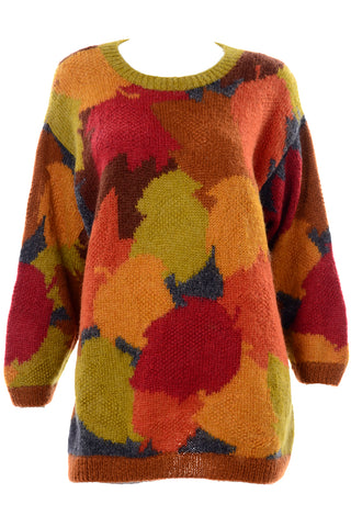 Anne Klein Vintage Mohair Fall Leaf Print Sweater 1980s
