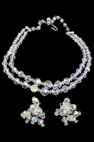 Vintage Crystal Necklace Earrings Demi Parure set