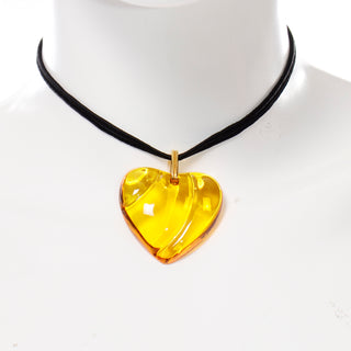 Baccarat Crystal Heart Pendant Necklace Amber