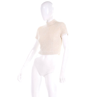 90s Vintage Ivory Beaded Victoria Royal Evening Top