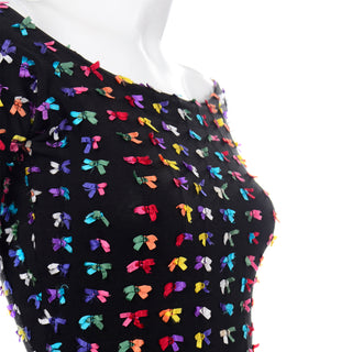 Colorful Vintage Betsey Johnson Black Stretch Punk Label Mini Dress W Rainbow Bows