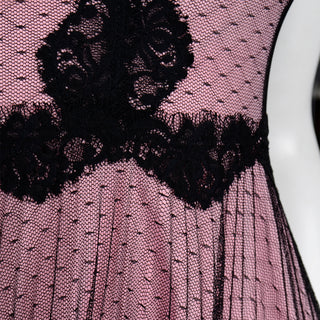 1990s Betsey Johnson Pink Vintage Dress W Black Net Overlay & Lace trim 