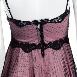 1990s Betsey Johnson Pink Vintage Dress With Black tulle Net Overlay & Lace trim 