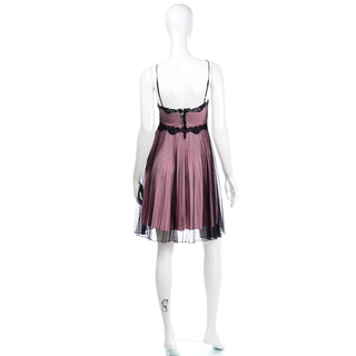 1990s Betsey Johnson Pink Vintage Dress With Black Net Overlay & Lace sz 4